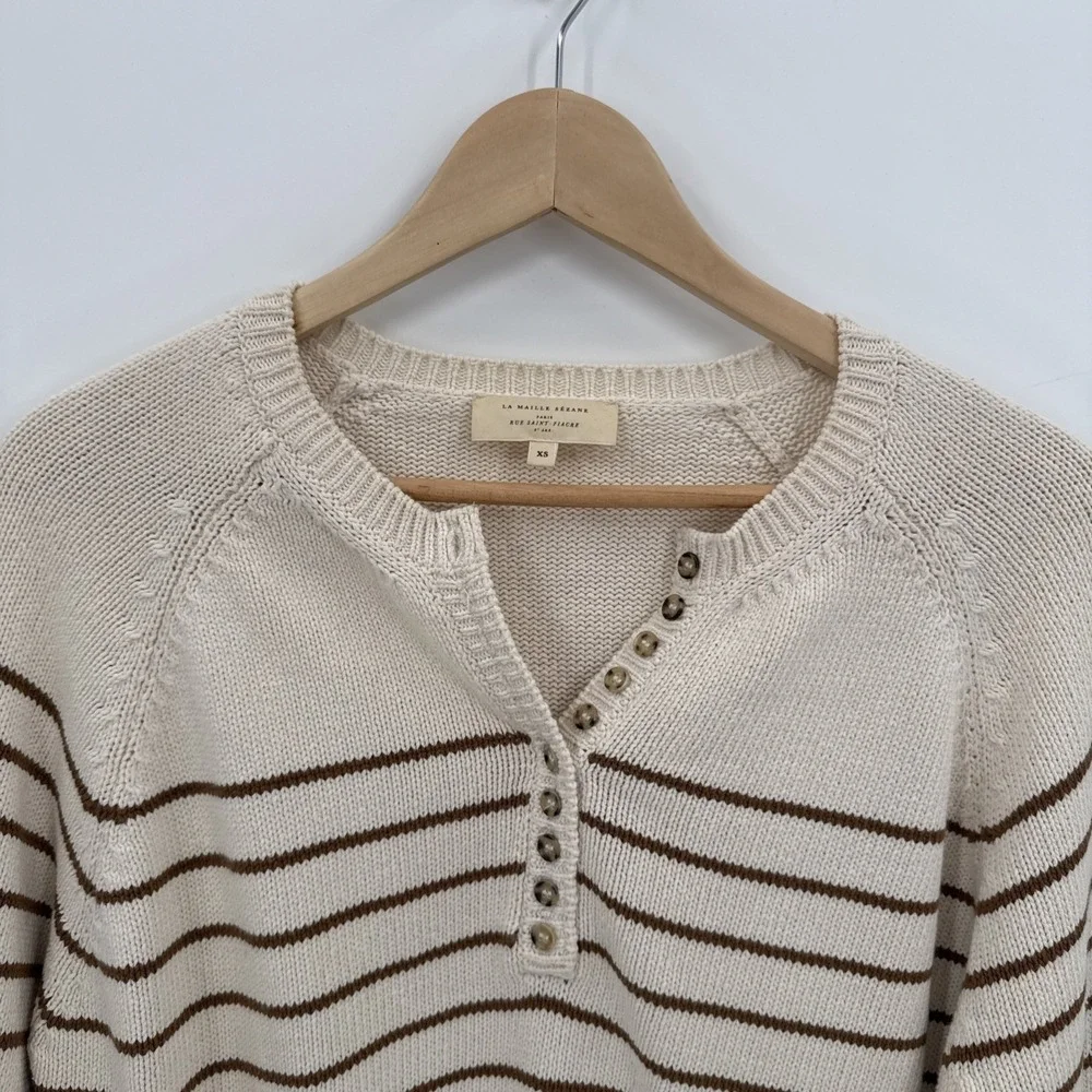 Sezane Womens Brown Ecru Leontine Knit Sweater Size XS 100% Cotton French Style - Picture 2 of 10